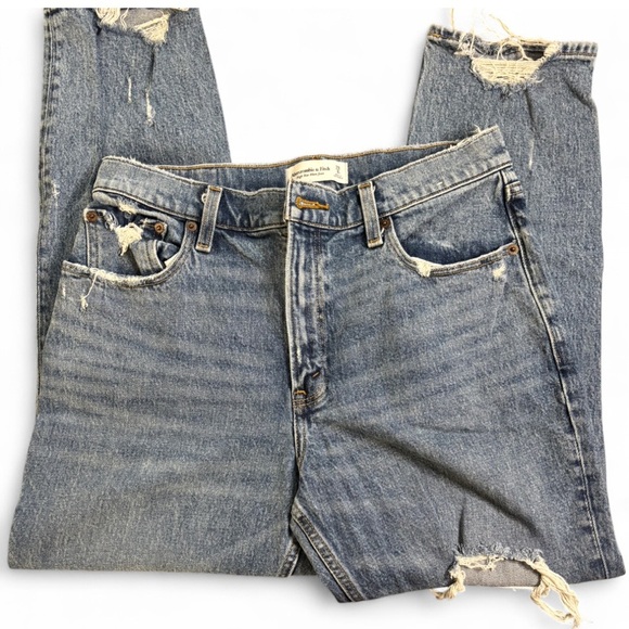 Abercrombie & Fitch High Rise Mom Jeans Distressed Medium Wash Size 29R - Picture 2 of 7